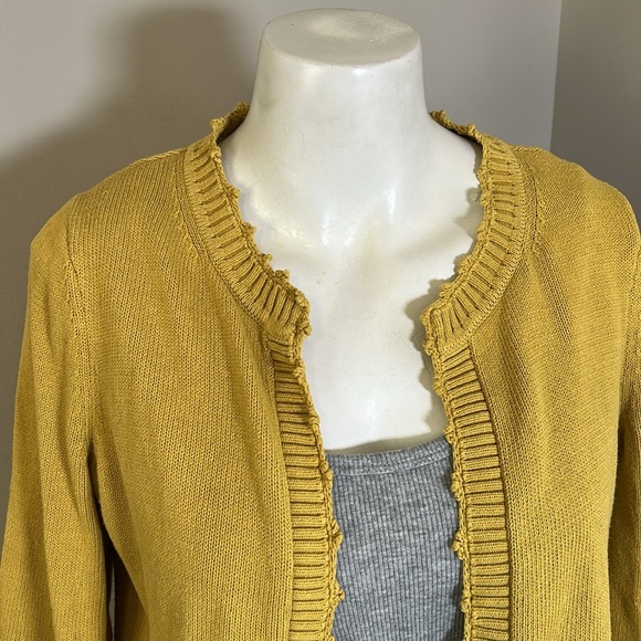 Boden Sleeve Detail Knitted Cardigan Butter Yellow Sweater Crochet Mid Hip Sz 4 - Picture 5 of 13